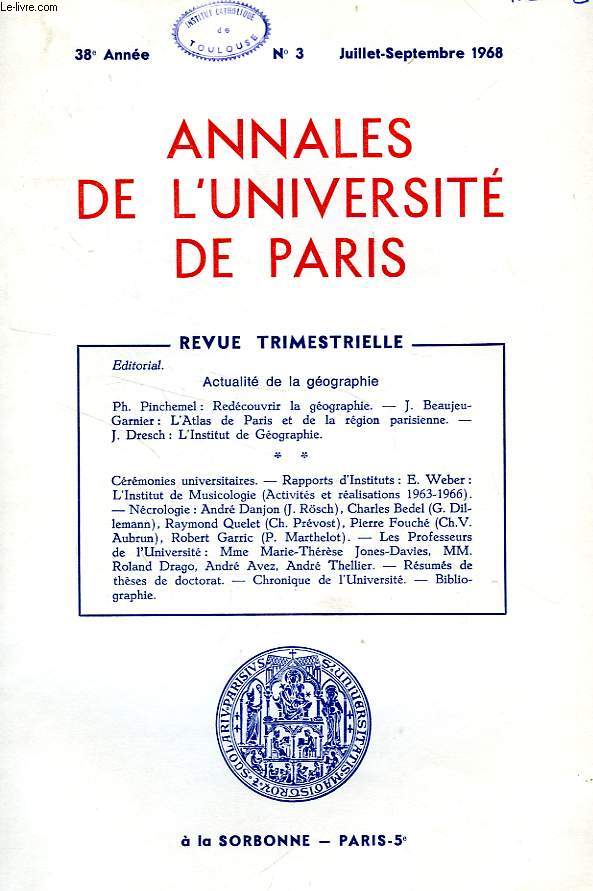ANNALES DE L'UNIVERSITE DE PARIS, 38e ANNEE, N 3, JUILLET-SEPT. 1968