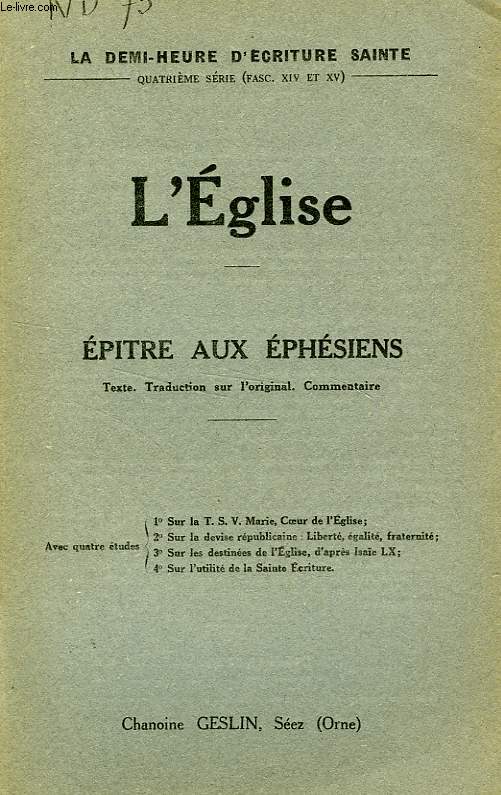 L'EGLISE, EPITRE AUX EPHESIENS