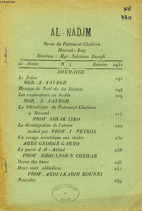 AL-NADJM, REVUE DU PATRIARCAT CHALDEEN, XIe ANNEE, N 4, FEV. 1951