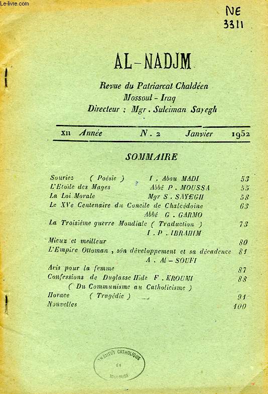 AL-NADJM, REVUE DU PATRIARCAT CHALDEEN, XIIe ANNEE, N 2, JAN. 1952