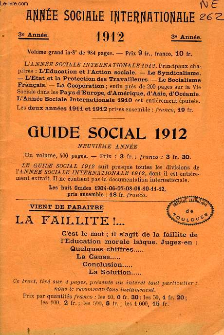 ANNEE SOCIALE INTERNATIONALE, 3e ANNEE, 1912, GUIDE SOCIAL 1912