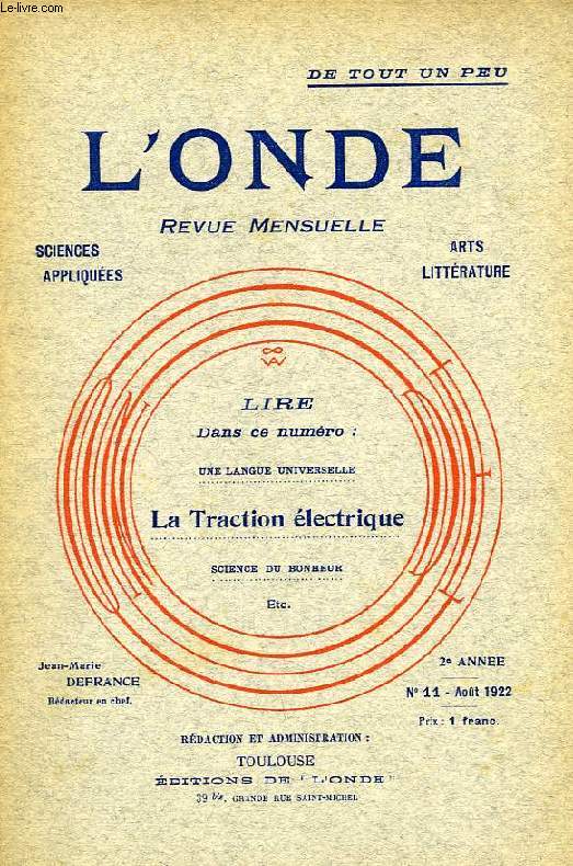 L'ONDE, 2e ANNEE, N° 11, AOUT 1922, LA TRACTION ELECTRIQUE
