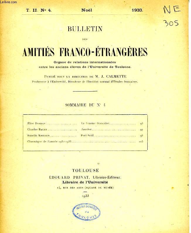 BULLETIN DES AMITIES FRANCO-ETRANGERES, T. II, N 4, NOL 1933