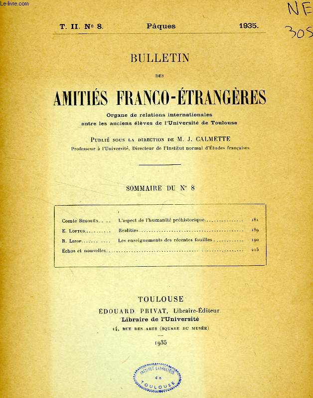 BULLETIN DES AMITIES FRANCO-ETRANGERES, T. II, N 8, PQUES 1935