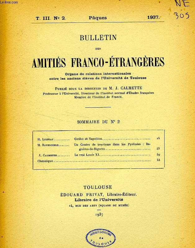 BULLETIN DES AMITIES FRANCO-ETRANGERES, T. III, N 2, PQUES 1937