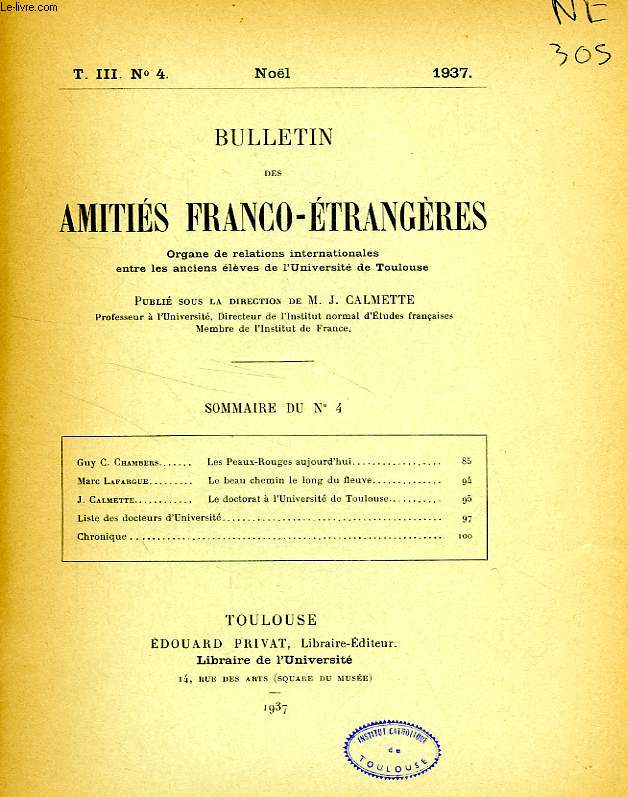 BULLETIN DES AMITIES FRANCO-ETRANGERES, T. III, N 4, NOL 1937