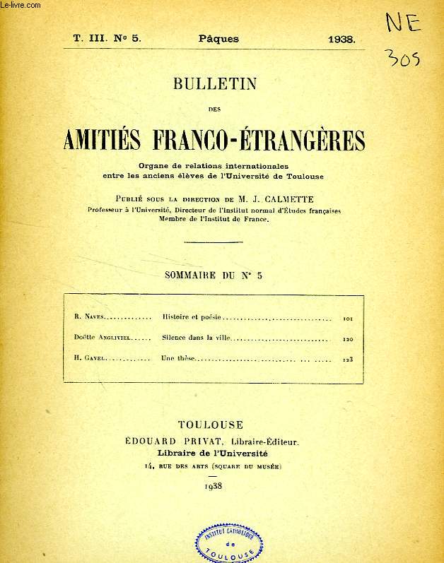 BULLETIN DES AMITIES FRANCO-ETRANGERES, T. III, N 5, PQUES 1938