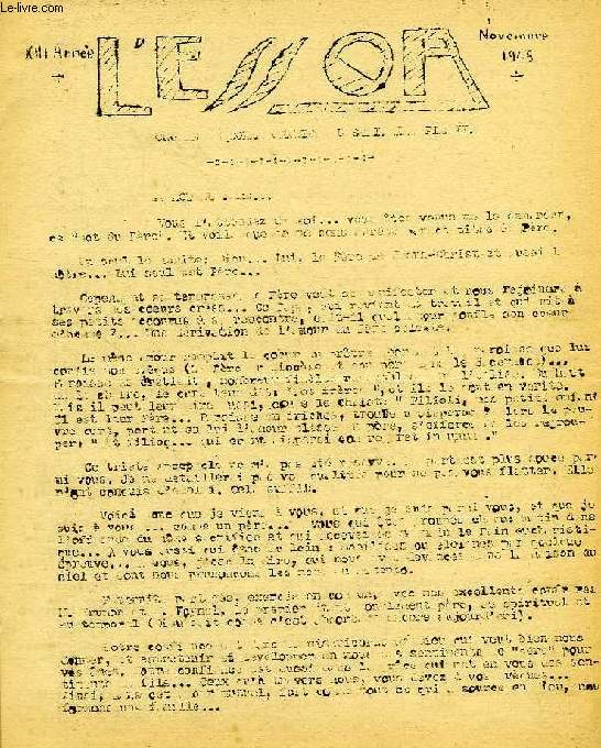 L'ESSOR, XIIIe ANNEE, NOV. 1945, ORGANE DE COLLABORATION DU SEMINAIRE PIE XI