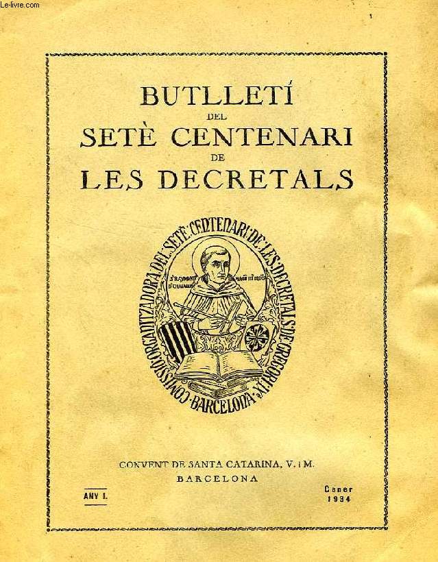 BULLETI DEL SETE CENTENARI DE LES DECRETALS, ANY I, NUM. 1, GENER 1934