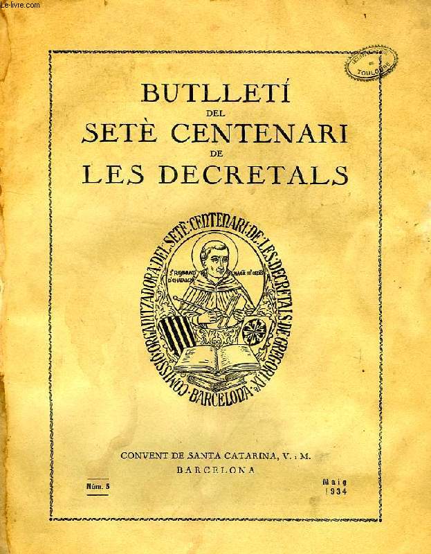 BULLETI DEL SETE CENTENARI DE LES DECRETALS, ANY I, NUM. 5, MAIG 1934
