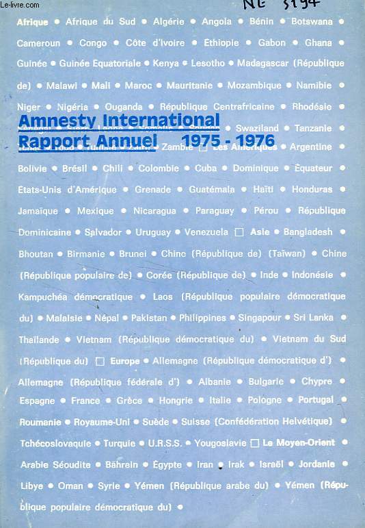 AMNESTY INTERNATIONAL, RAPPORT ANNUEL 1975-1976