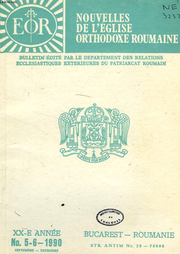 NOUVELLES DE L'EGLISE ORTHODOXE ROUMAINE, XXe ANNEE, N 5-6, SEPT.-DEC. 1990