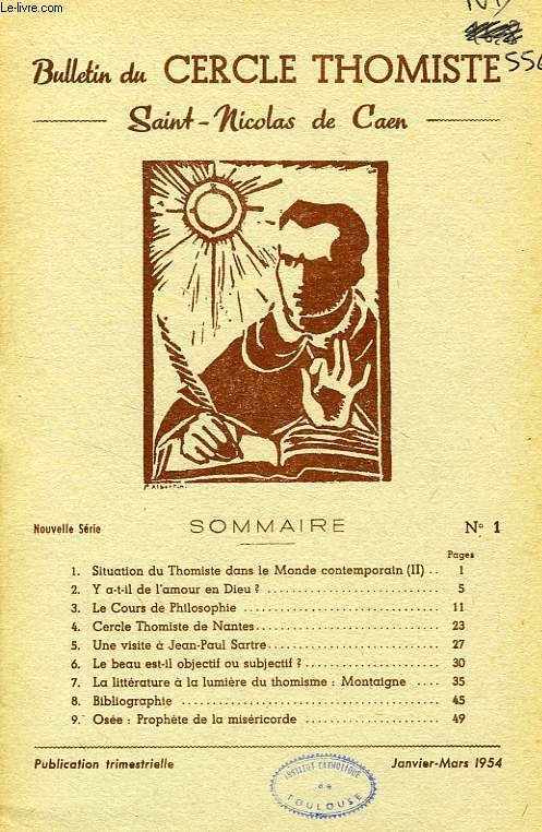 BULLETIN DU CERCLE THOMISTE SAINT-NICOLAS DE CAEN, N 1, JAN.-MARS 1954
