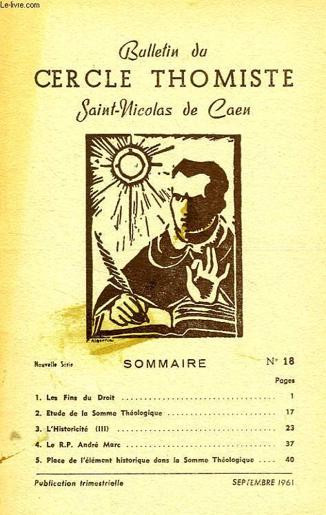 BULLETIN DU CERCLE THOMISTE SAINT-NICOLAS DE CAEN, N 18, SEPT. 1961