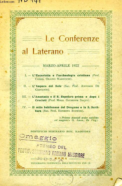 LE CONFERENZE AL LATERANO, MARZO-APRILE 1922