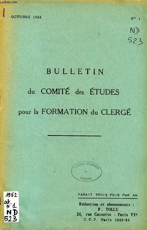 BULLETIN DU COMITE DES ETUDES POUR LA FORMATION DU CLERGE, 1952-1970, 55 NUMEROS (INCOMPLET)