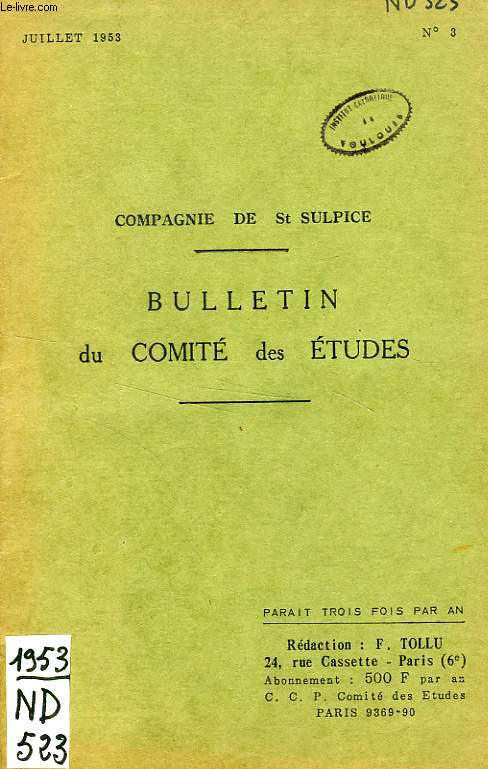BULLETIN DU COMITE DES ETUDES, N 3, JUILLET 1953