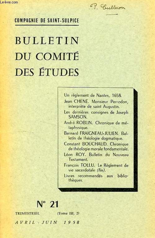 BULLETIN DU COMITE DES ETUDES, N 21, AVRIL-JUIN 1958
