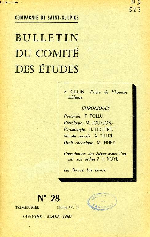BULLETIN DU COMITE DES ETUDES, N 25, JAN.-MARS 1960