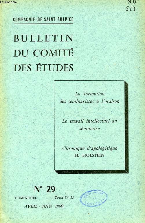 BULLETIN DU COMITE DES ETUDES, N 29, AVRIL-JUIN 1960