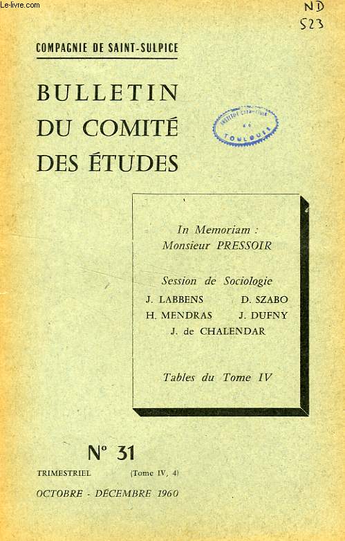 BULLETIN DU COMITE DES ETUDES, N 31, OCT.-DEC. 1961