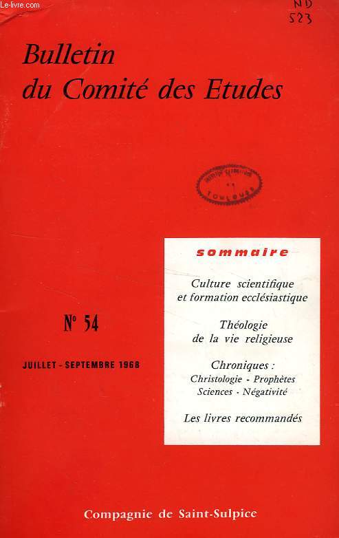 BULLETIN DU COMITE DES ETUDES, N 54, JUILLET-SEPT. 1968
