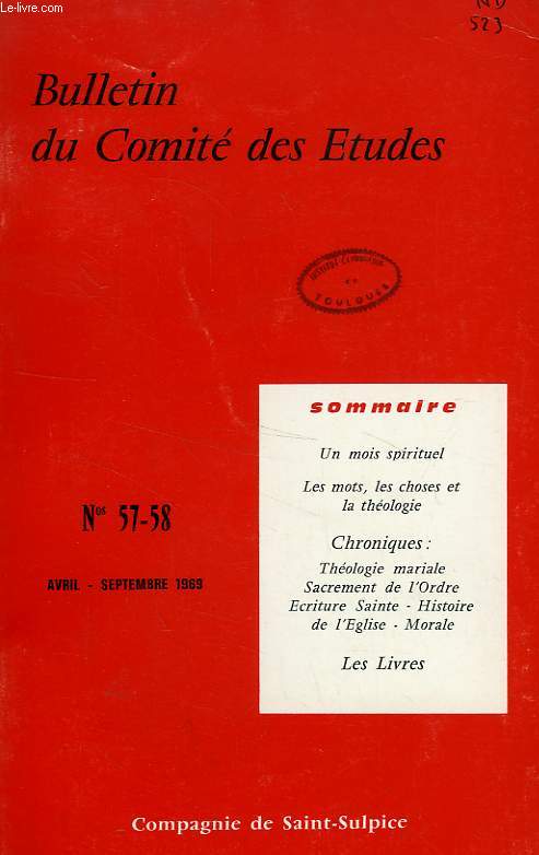 BULLETIN DU COMITE DES ETUDES, N 57-58, AVRIL-SEPT. 1969