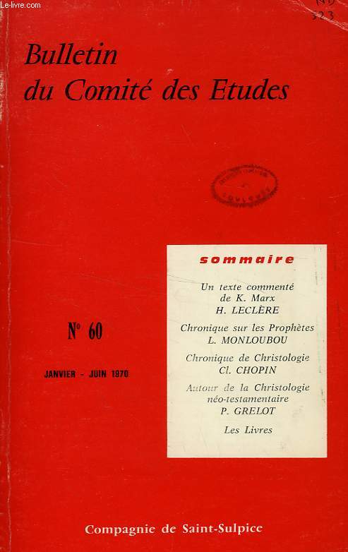BULLETIN DU COMITE DES ETUDES, N 60, JAN.-JUIN 1970