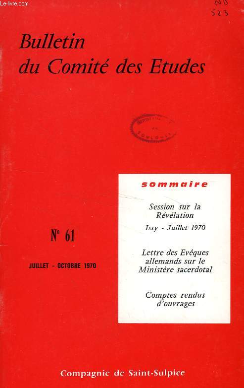 BULLETIN DU COMITE DES ETUDES, N 61,JUILLET-OCT. 1970