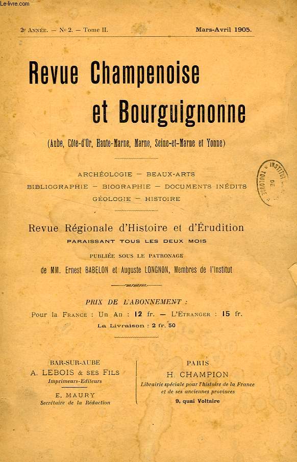 REVUE CHAMPENOISE ET BOURGUIGNONNE, 2e ANNEE, N 2, MARS-AVRIL 1905