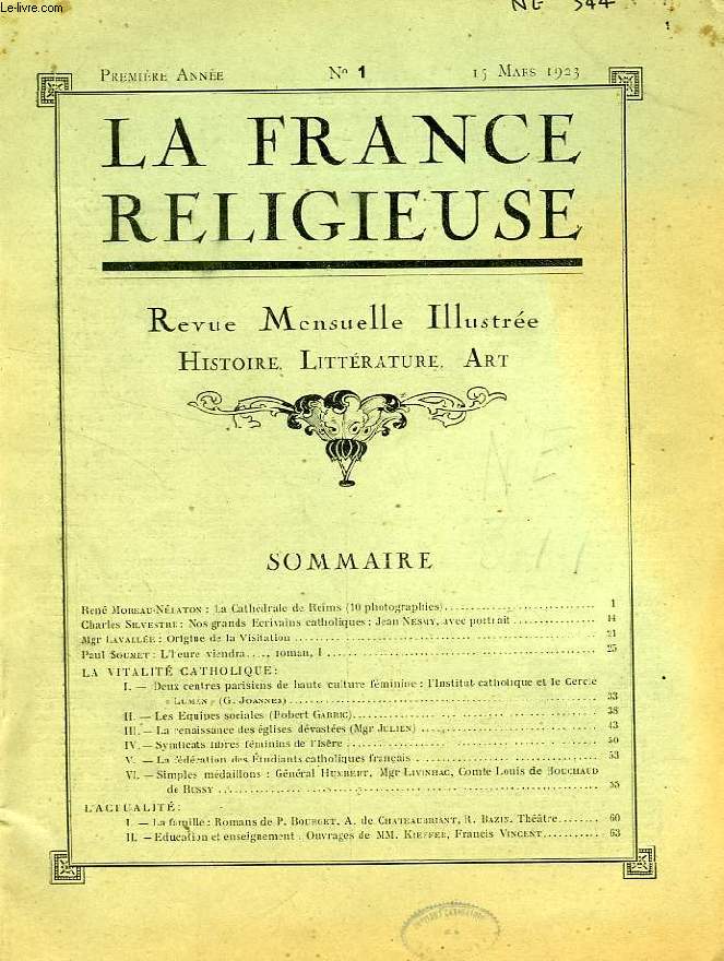 LA FRANCE RELIGIEUSE, 1re ANNEE, N 1, MARS 1923