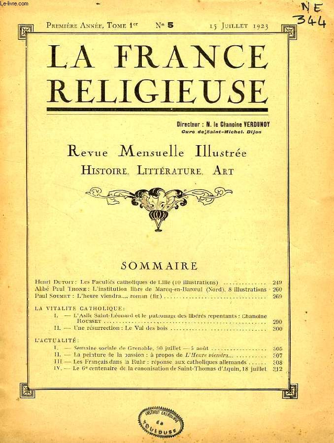 LA FRANCE RELIGIEUSE, 1re ANNEE, N 5, JUILLET 1923