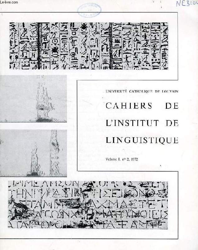 CAHIERS DE L'INSTITUT DE LINGUISTIQUE, VOL. I, N 2, 1972