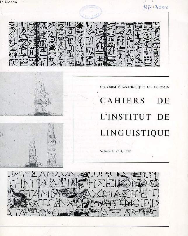 CAHIERS DE L'INSTITUT DE LINGUISTIQUE, VOL. I, N 3, 1972