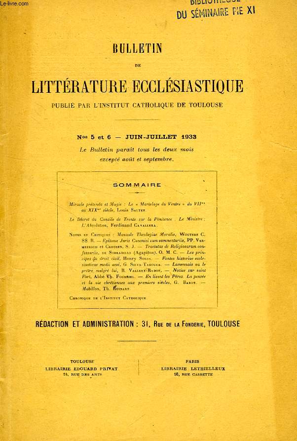 BULLETIN DE LITTERATURE ECCLESIASTIQUE, 1932-2003, 170 NUMEROS (INCOMPLET)