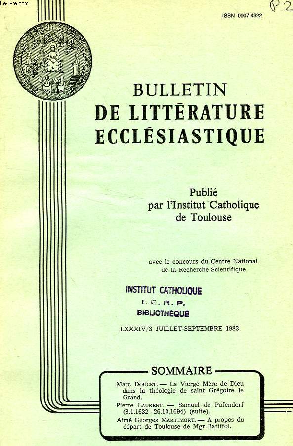 BULLETIN DE LITTERATURE ECCLESIASTIQUE, LXXXIV, N 3, JUILLET-SEPT. 1983