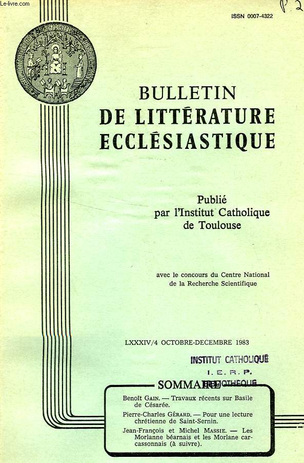 BULLETIN DE LITTERATURE ECCLESIASTIQUE, LXXXIV, N 4, OCT.-DEC. 1983