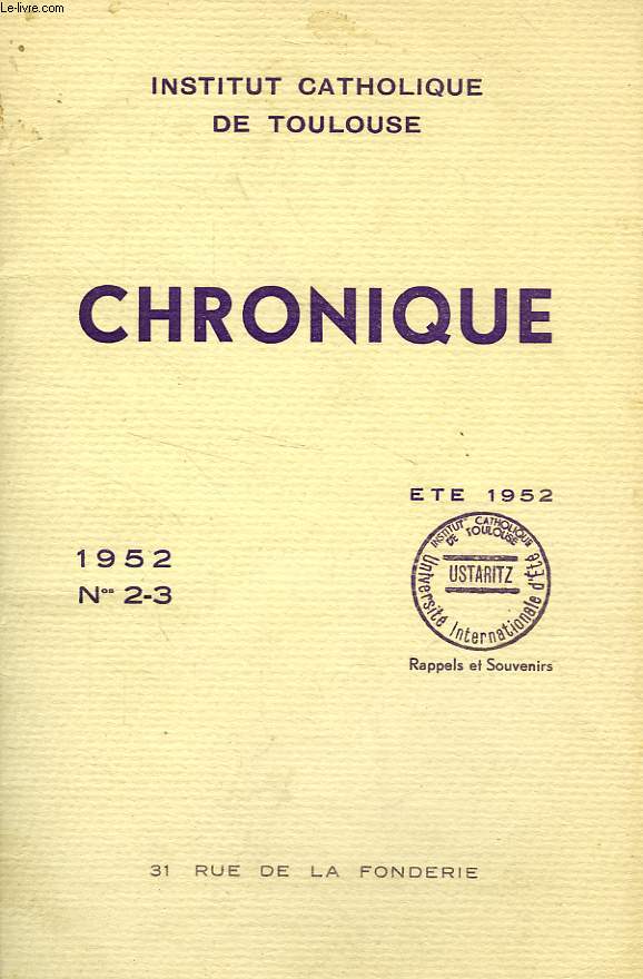 CHRONIQUE, N 2-3, 1952