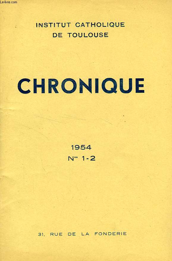 CHRONIQUE, N° 1-2, 1954