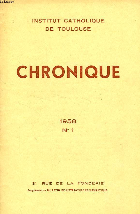 CHRONIQUE, N° 1, 1958
