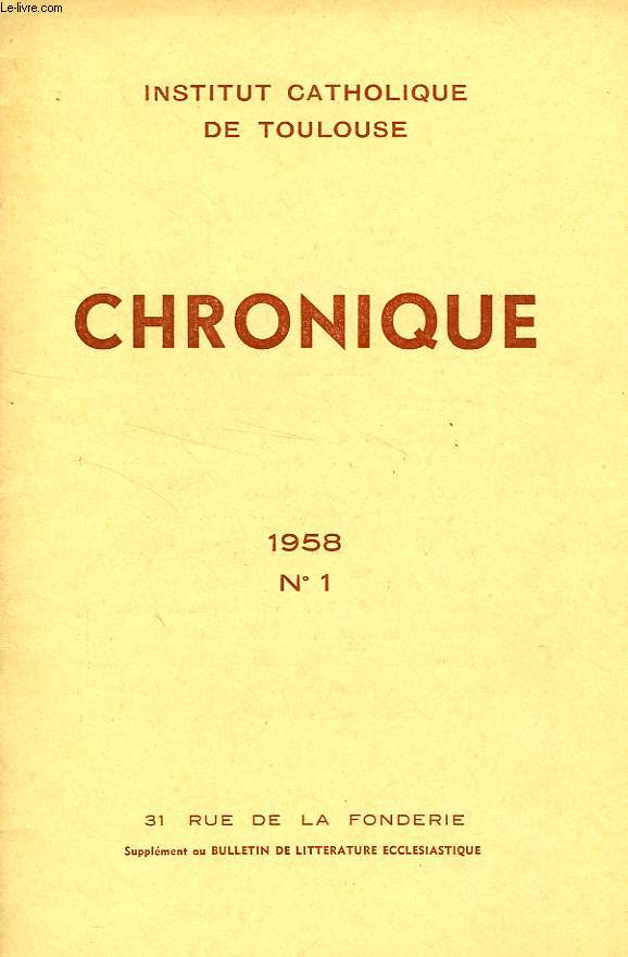 CHRONIQUE, N 1, 1958