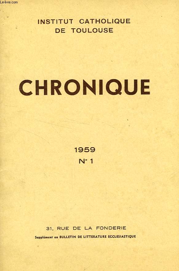 CHRONIQUE, N° 1, 1959