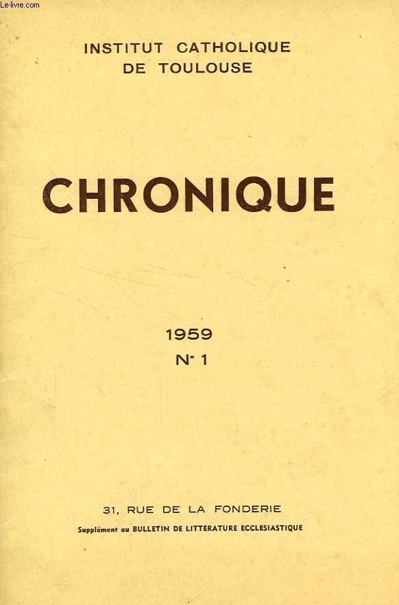 CHRONIQUE, N 1, 1959