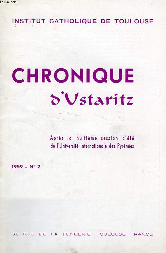 CHRONIQUE, N 2, 1959, USTARITZ