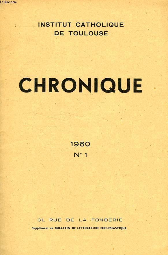 CHRONIQUE, N 1, 1960