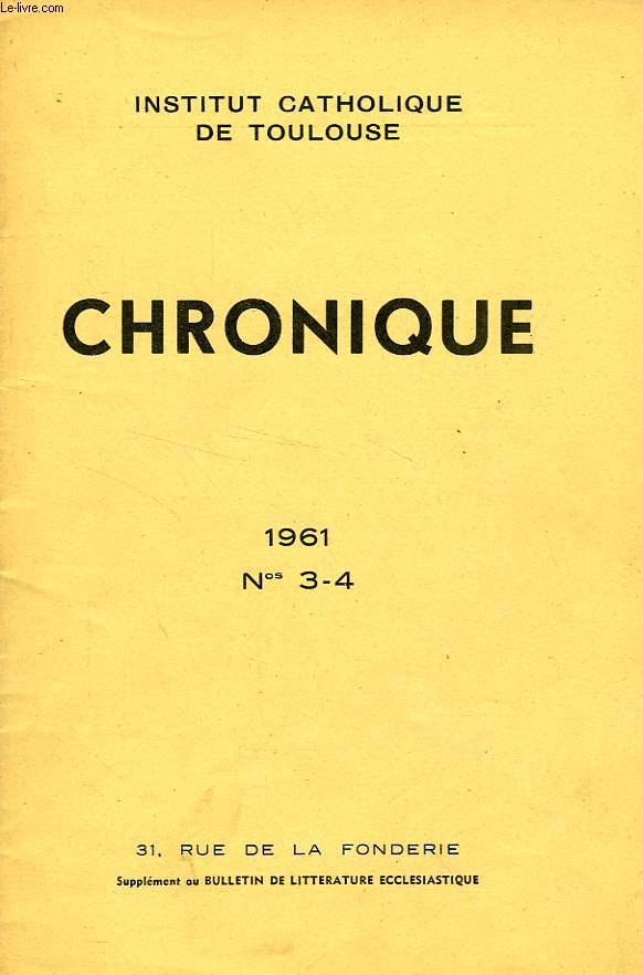 CHRONIQUE, N 3-4, 1961