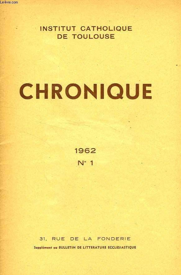 CHRONIQUE, N 1, 1962