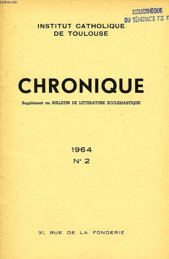 CHRONIQUE, N 2, 1964
