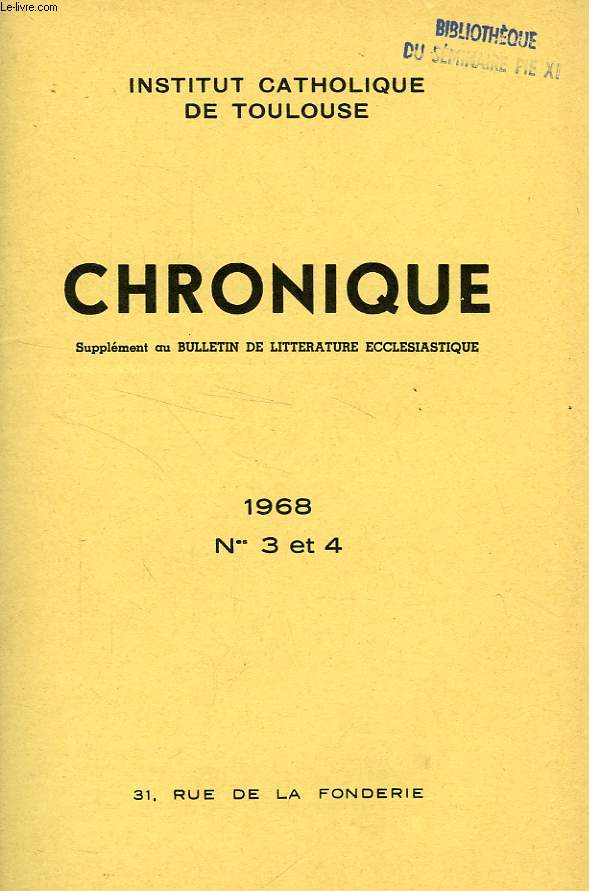 CHRONIQUE, N 3-4, 1968