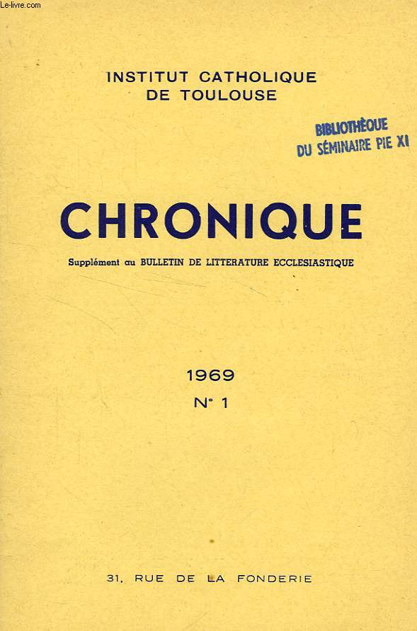 CHRONIQUE, N° 1, 1969